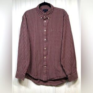Lands End Red Green Black White Check Plaid Button Shirt Mens XL 17-17.5